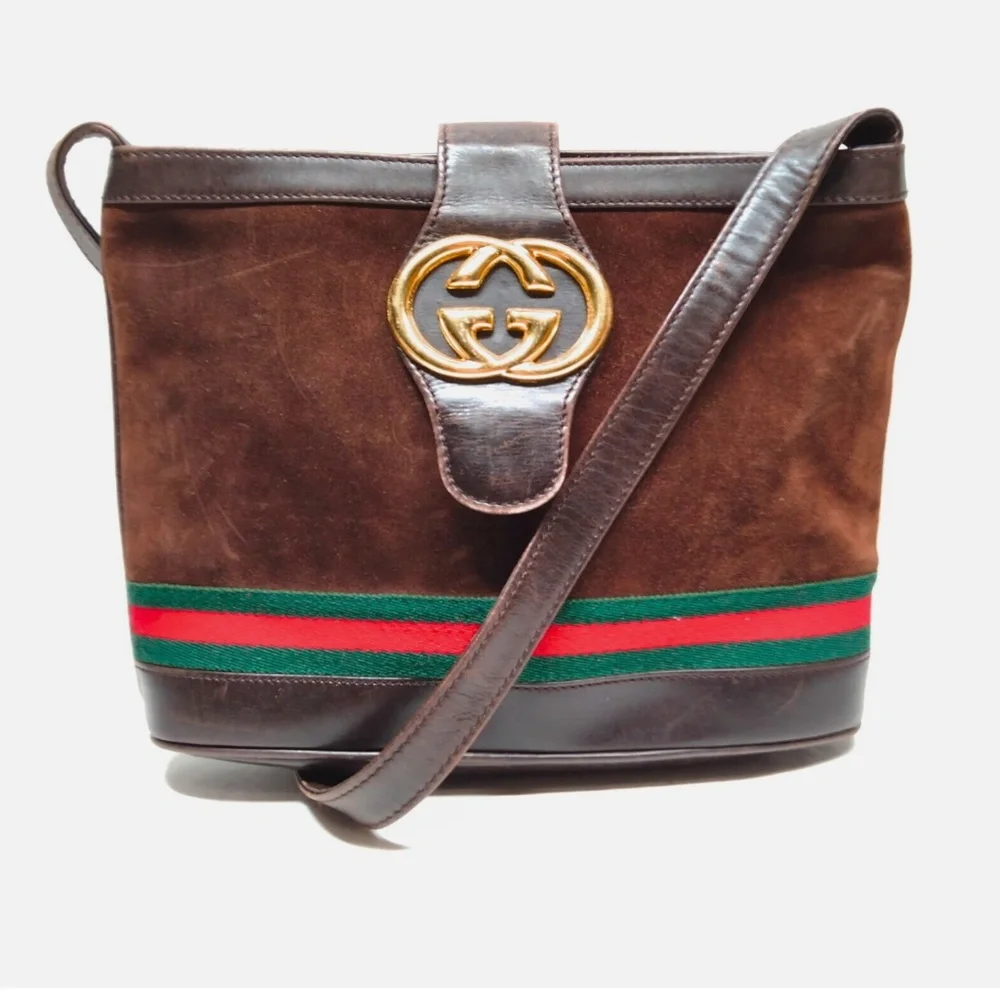 Gucci Brown Suede Leather Crossbody Bag - Picture 1 of 9